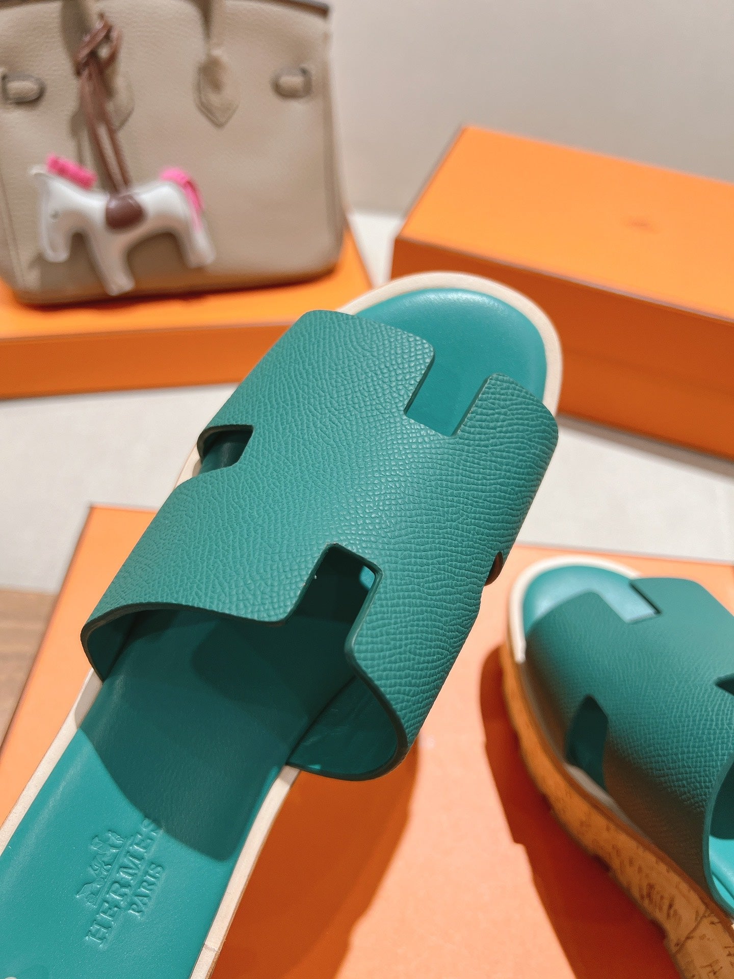 HM 25S HIGH WEDGE SANDALS IN PASTEL SEA GREEN LAMBSKIN STYLE 30
