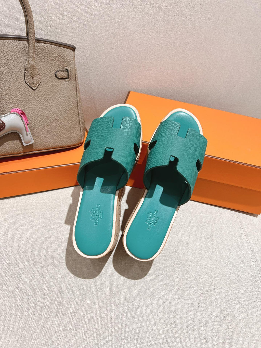 HM 25S HIGH WEDGE SANDALS IN PASTEL SEA GREEN LAMBSKIN STYLE 30