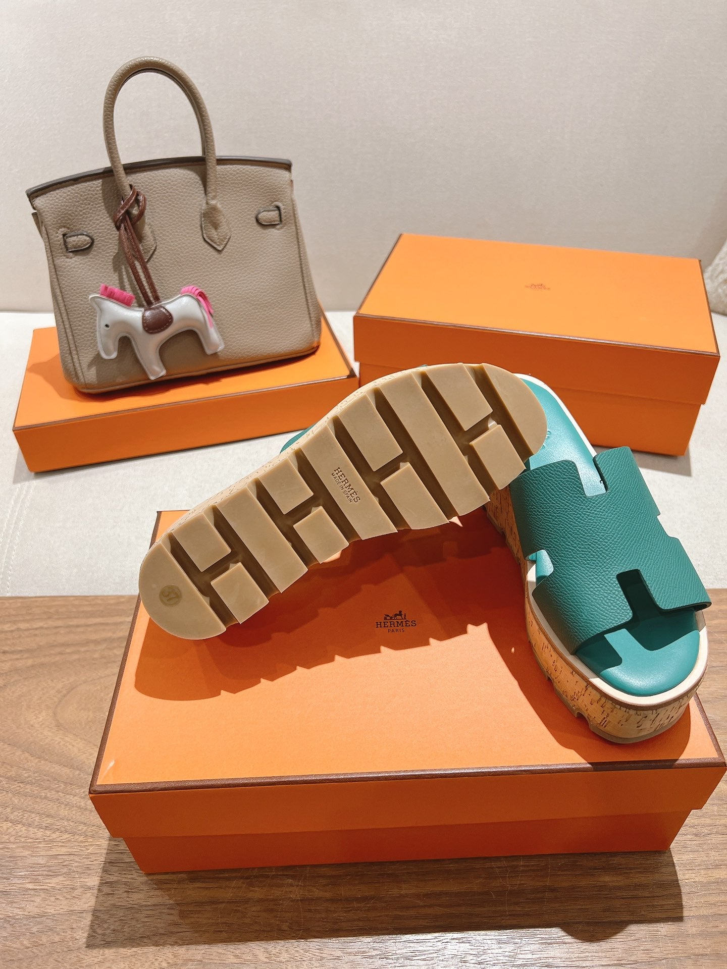 HM 25S HIGH WEDGE SANDALS IN PASTEL SEA GREEN LAMBSKIN STYLE 30