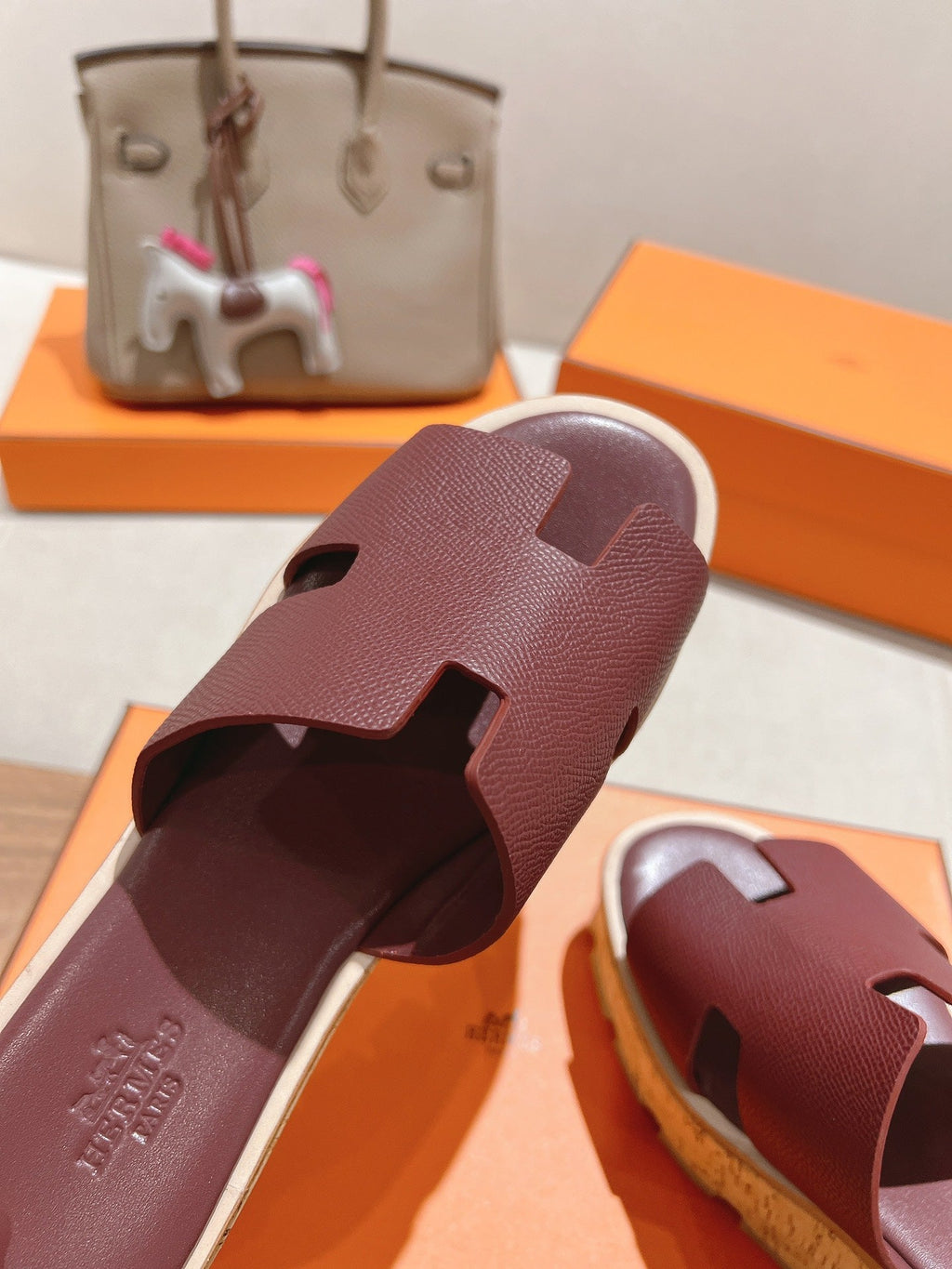 HM 25S HIGH WEDGE SANDALS IN RICH WINE RED LAMBSKIN STYLE 21