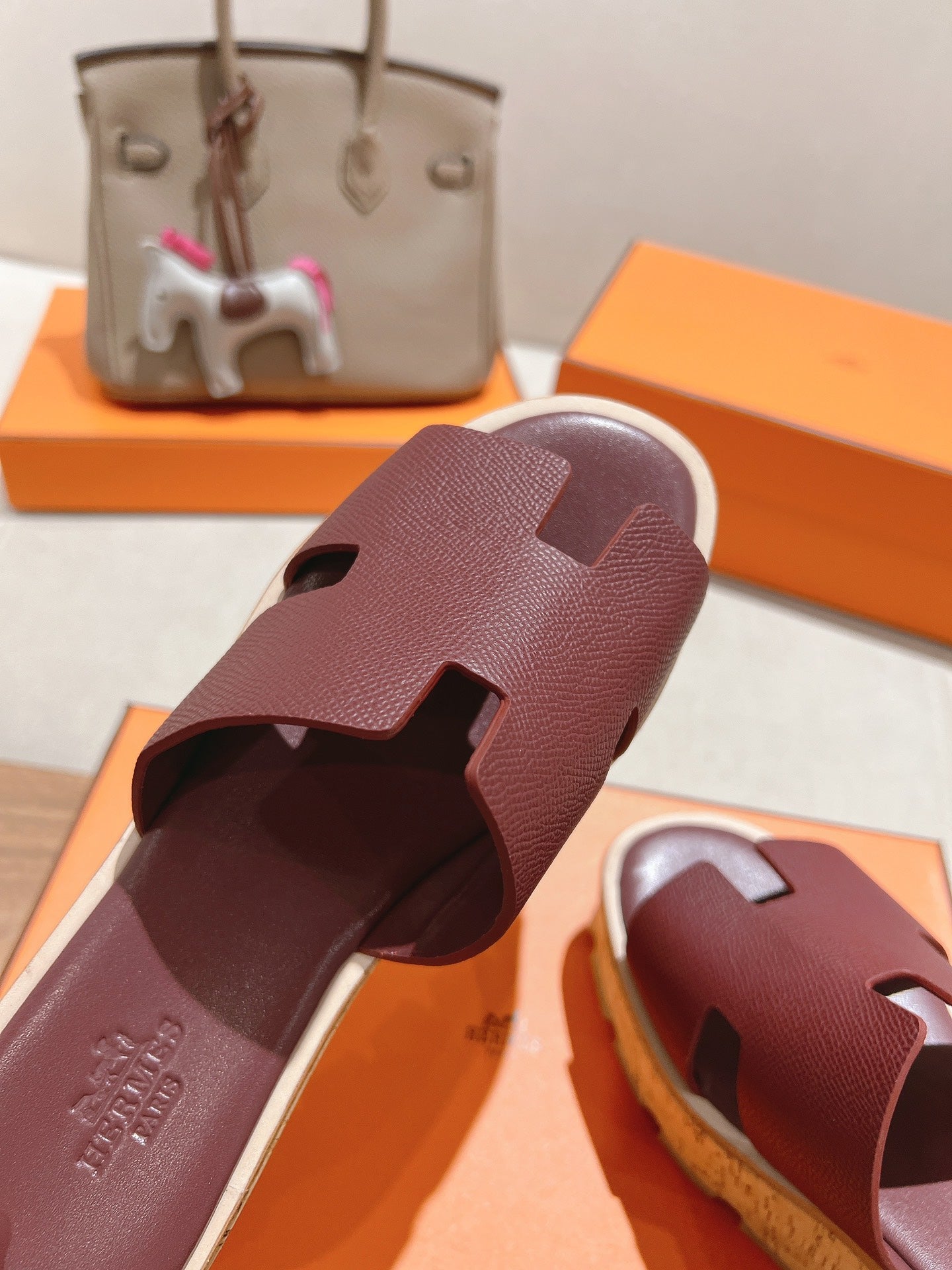 HM 25S HIGH WEDGE SANDALS IN RICH WINE RED LAMBSKIN STYLE 21