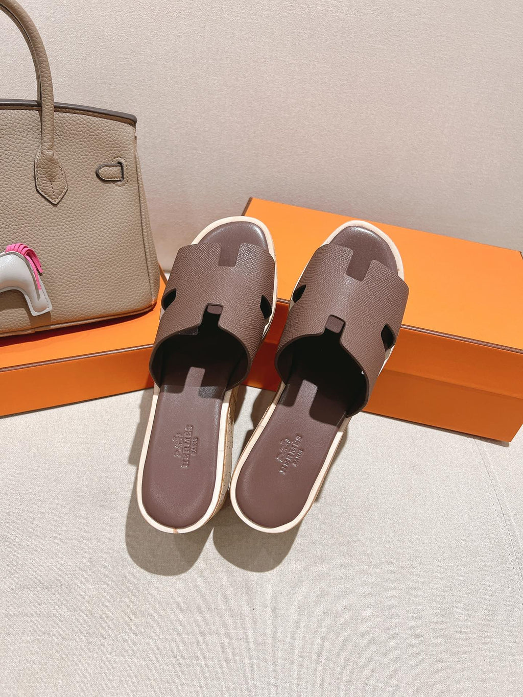 HM 25S HIGH WEDGE SANDALS IN DUSTY ROSE BROWN LAMBSKIN STYLE 19