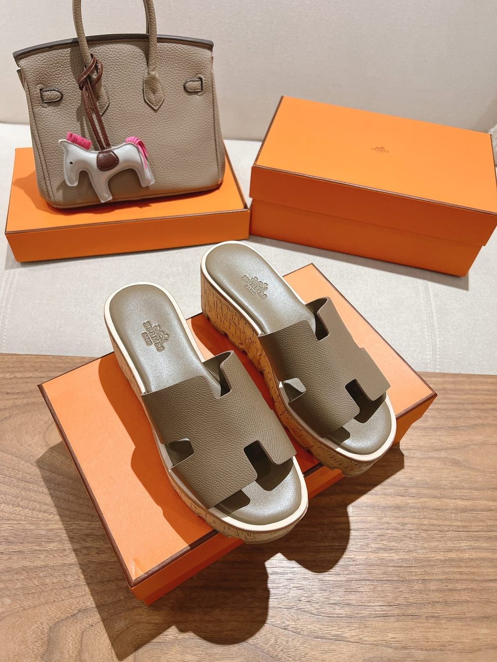 HM 25S HIGH WEDGE SANDALS IN MOCHA BROWN LAMBSKIN STYLE 15