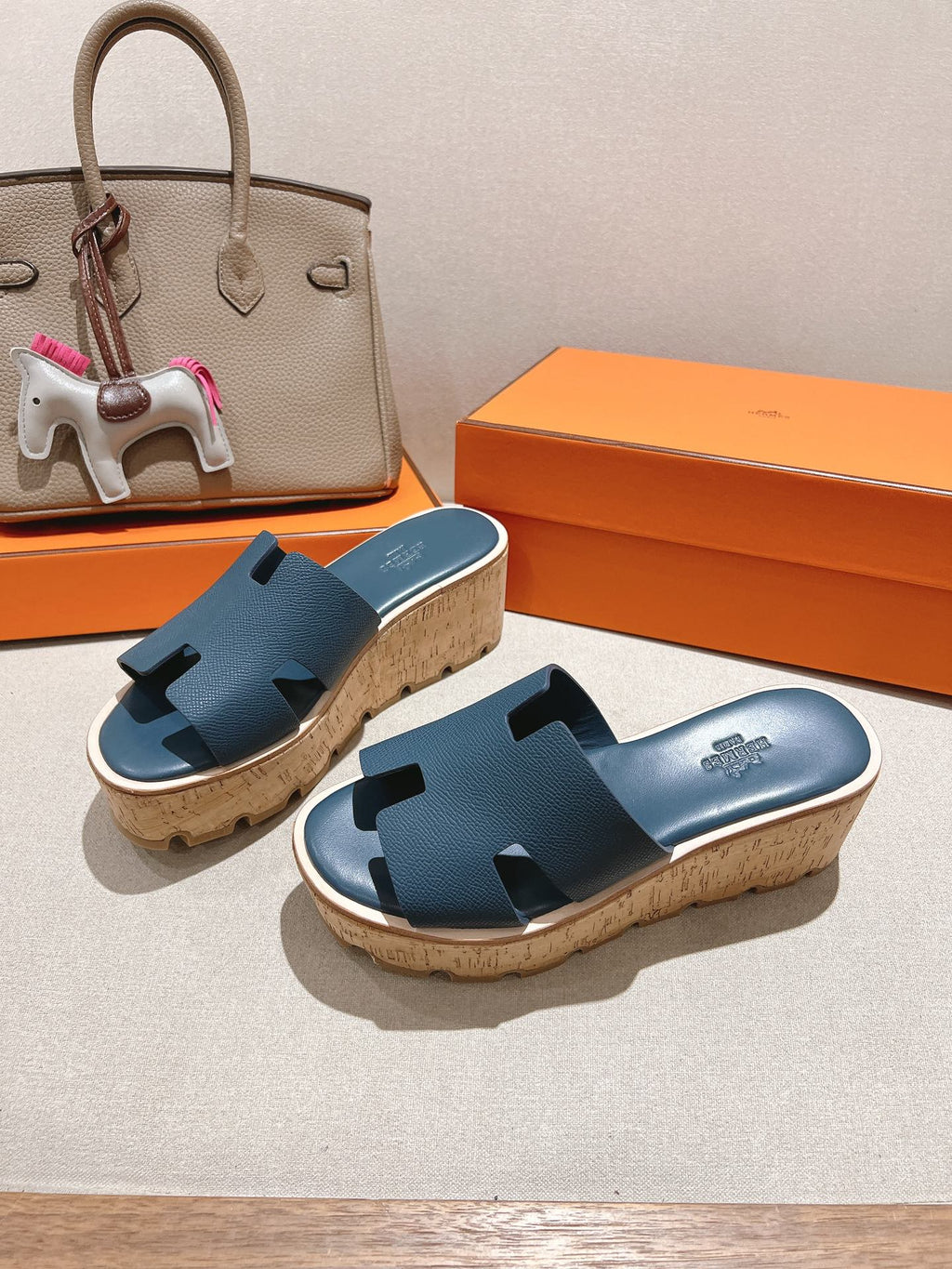 HM 25S HIGH WEDGE SANDALS IN DEEP SLATE BLUE LAMBSKIN STYLE 16