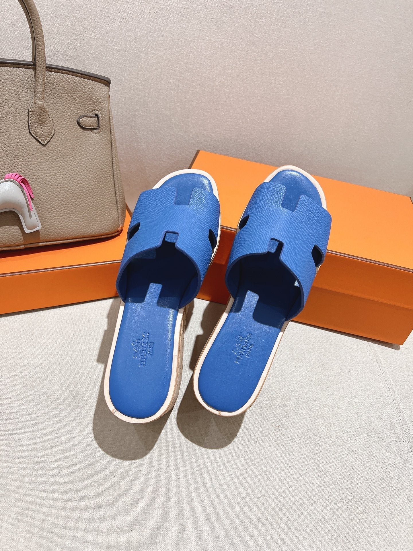 HM 25S HIGH WEDGE SANDALS IN COBALT BLUE LAMBSKIN STYLE 20