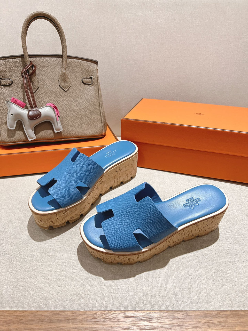 HM 25S HIGH WEDGE SANDALS IN BLUE LAMBSKIN STYLE 14