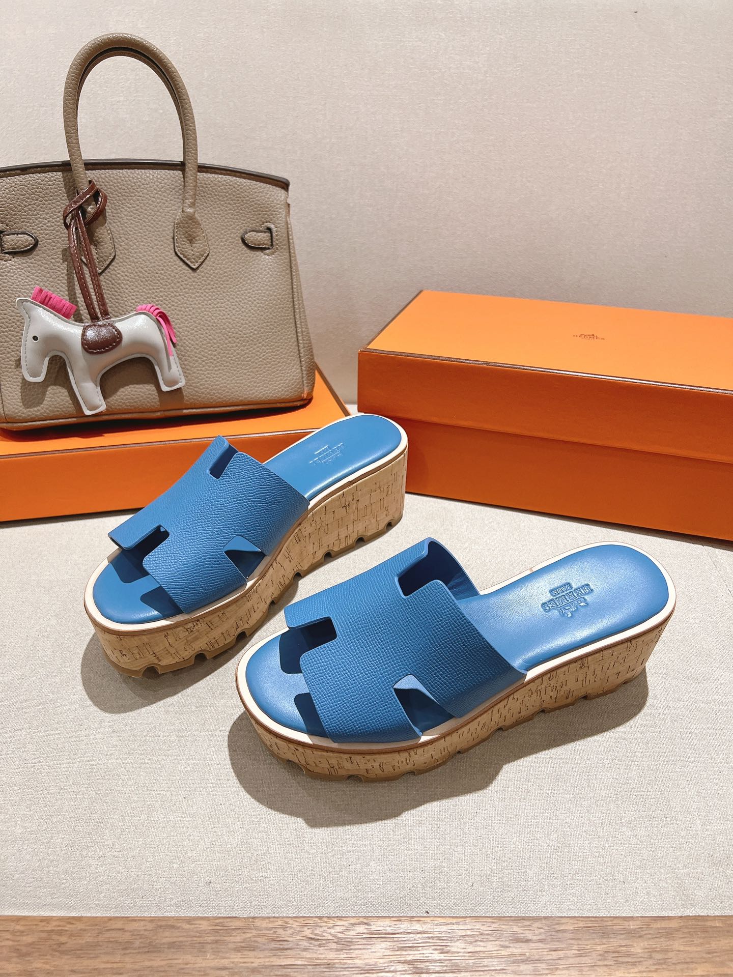 HM 25S HIGH WEDGE SANDALS IN BLUE LAMBSKIN STYLE 14
