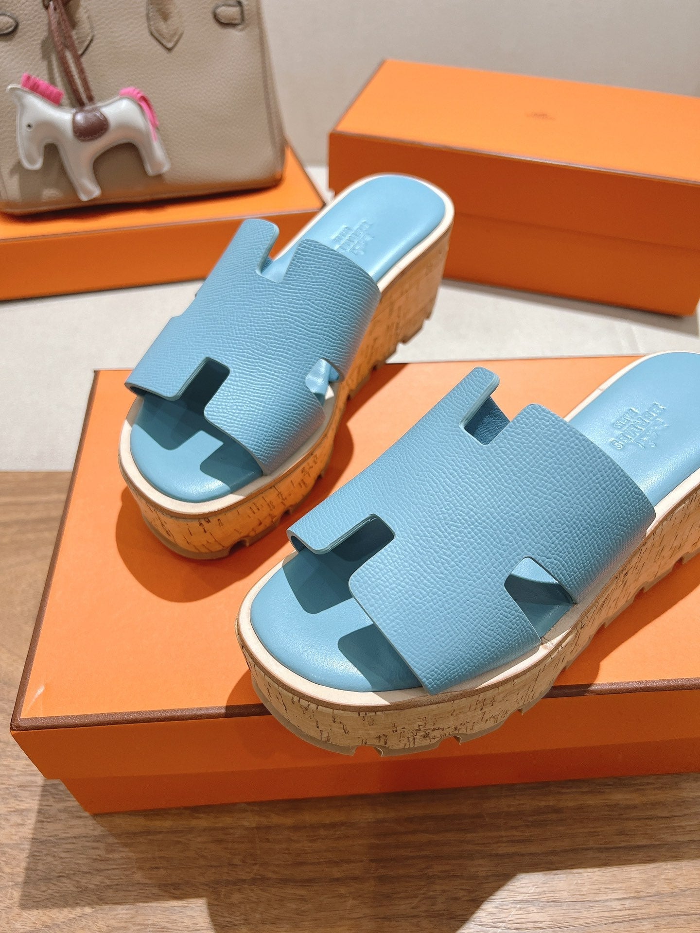 HM 25S HIGH WEDGE SANDALS IN SKY BLUE LAMBSKIN STYLE 8