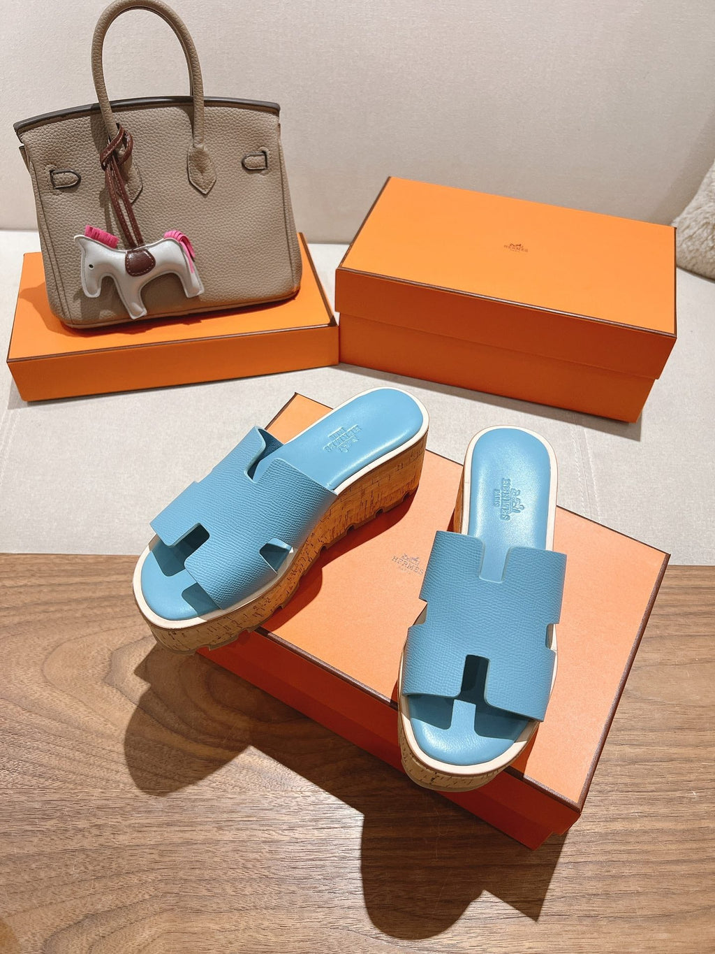 HM 25S HIGH WEDGE SANDALS IN SKY BLUE LAMBSKIN STYLE 8