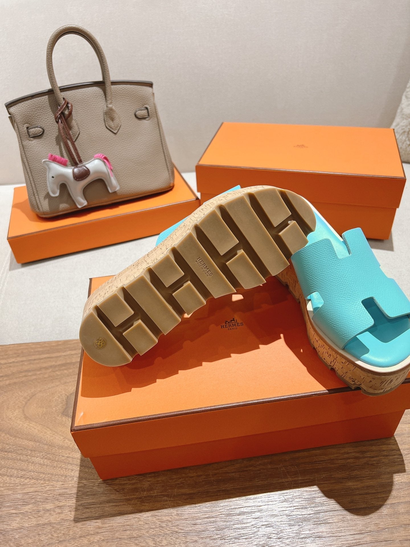 HM 25S HIGH WEDGE SANDALS IN LIGHT MINT BLUE LAMBSKIN STYLE 5