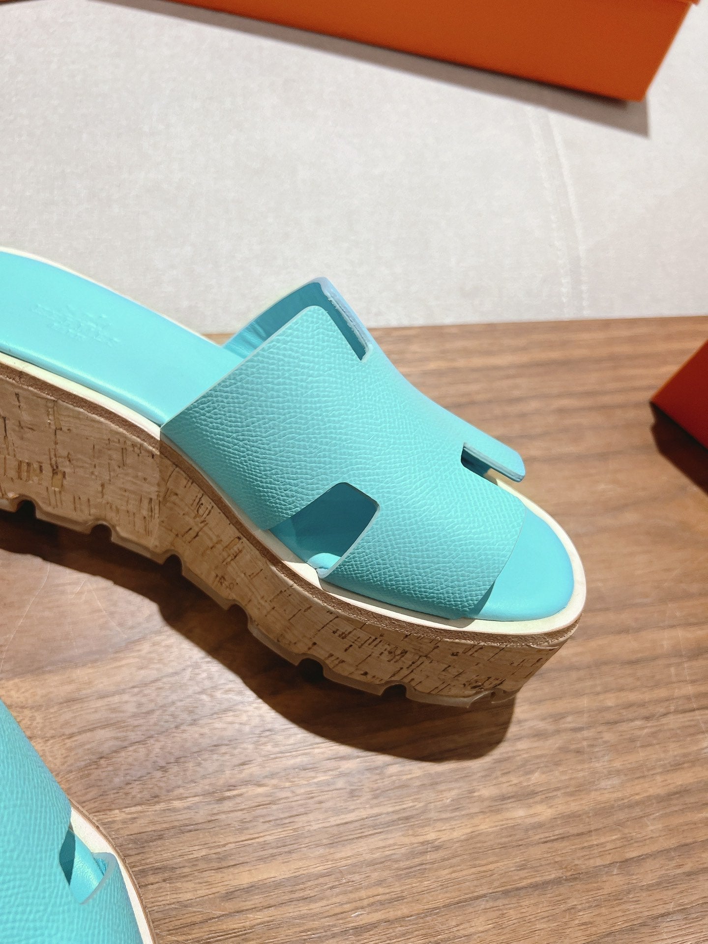 HM 25S HIGH WEDGE SANDALS IN LIGHT MINT BLUE LAMBSKIN STYLE 5