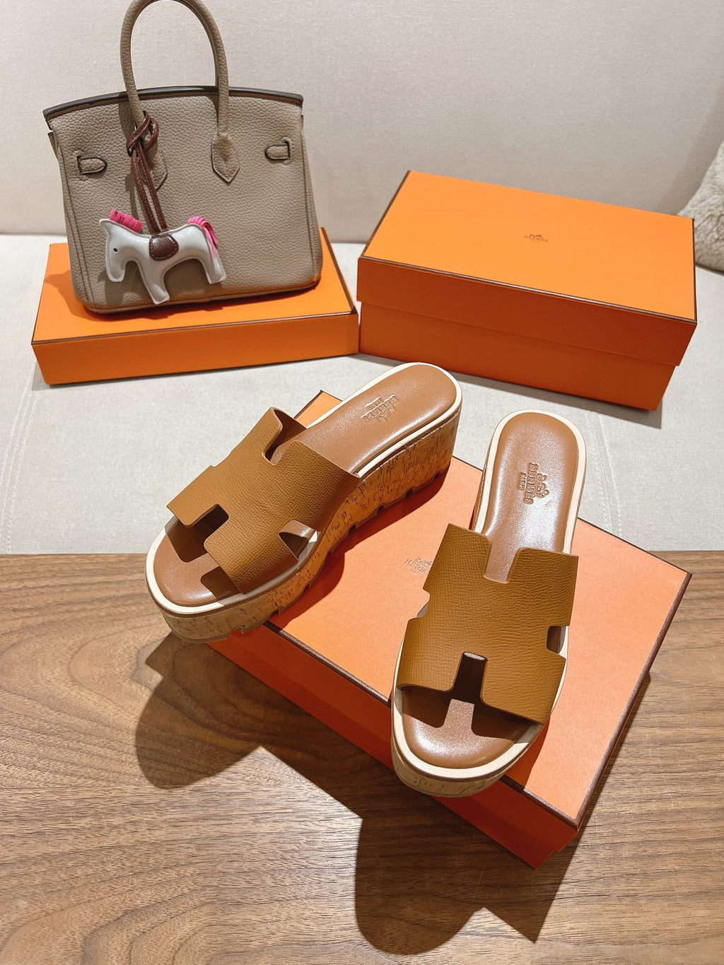HM 25S HIGH WEDGE SANDALS IN BROWN LAMBSKIN STYLE 6