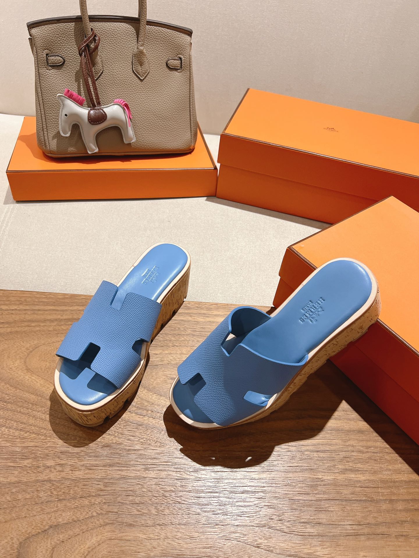 HM 25S HIGH WEDGE SANDALS IN BLUE LAMBSKIN STYLE 3