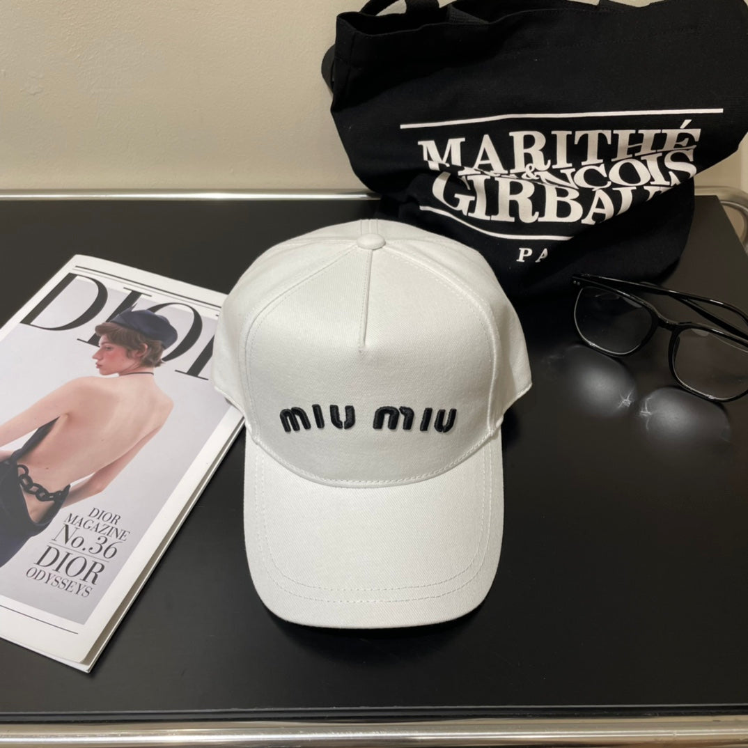 MIUMIU EMBROIDERED DENIM BASEBALL CAP STYLE 75