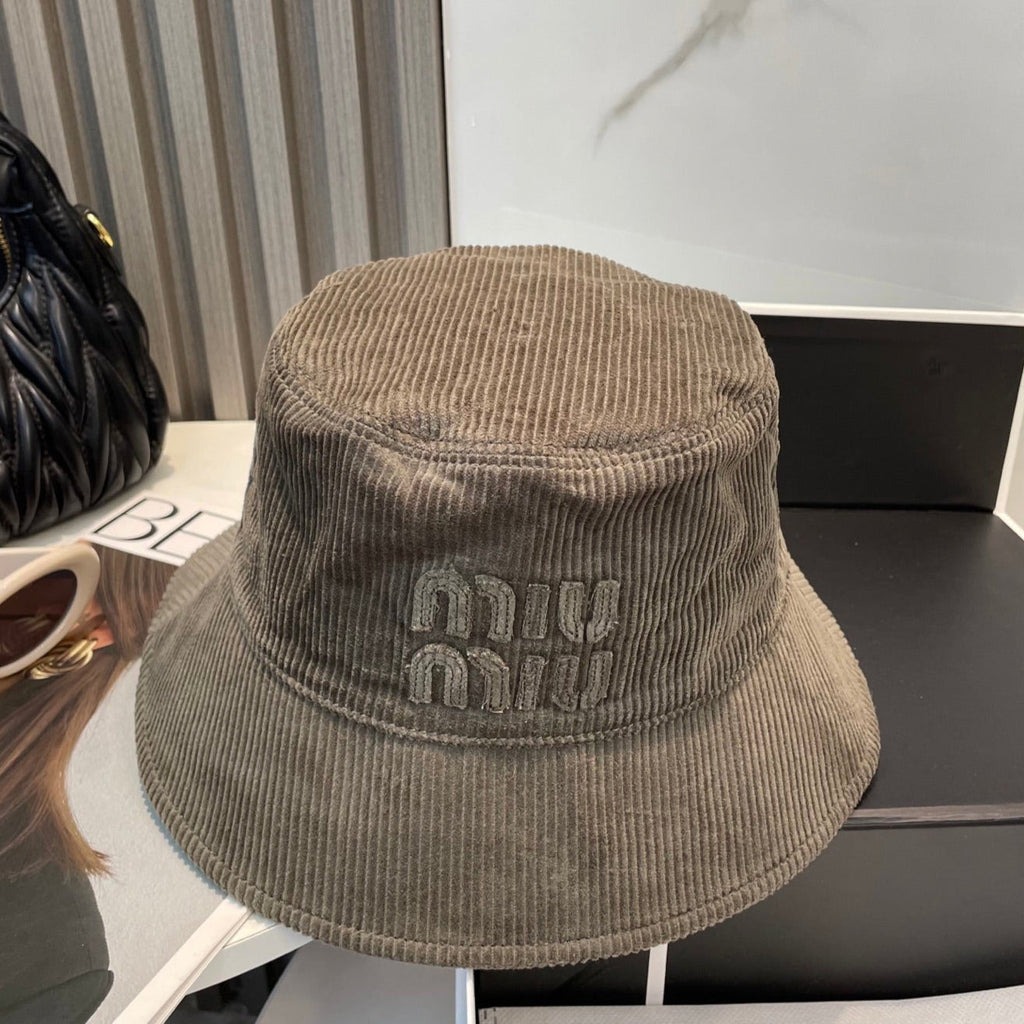 MIUMIU BUCKET IN MUTED BROWN VELVET WITH LOGO