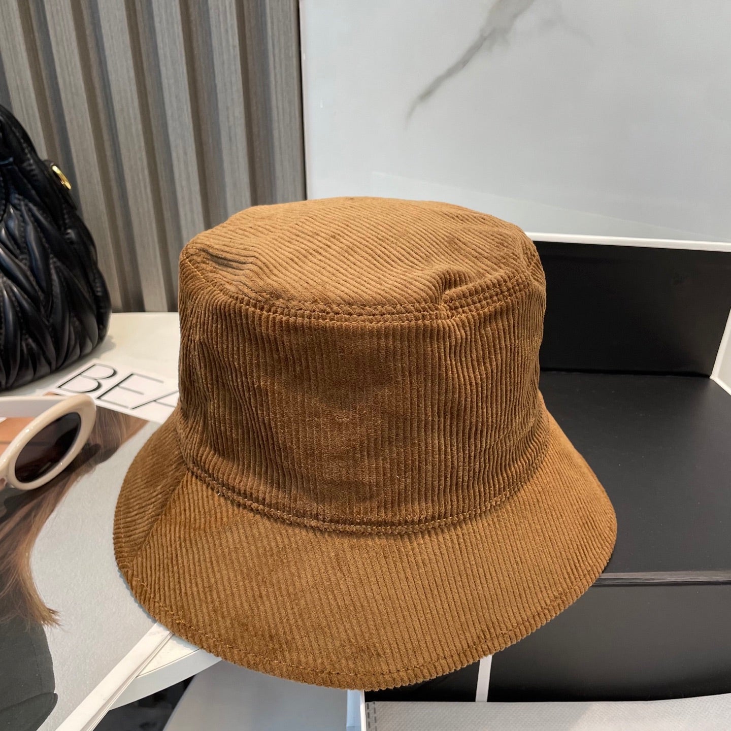 MIUMIU BUCKET IN BURNT ORANGE VELVET WITH LOGO