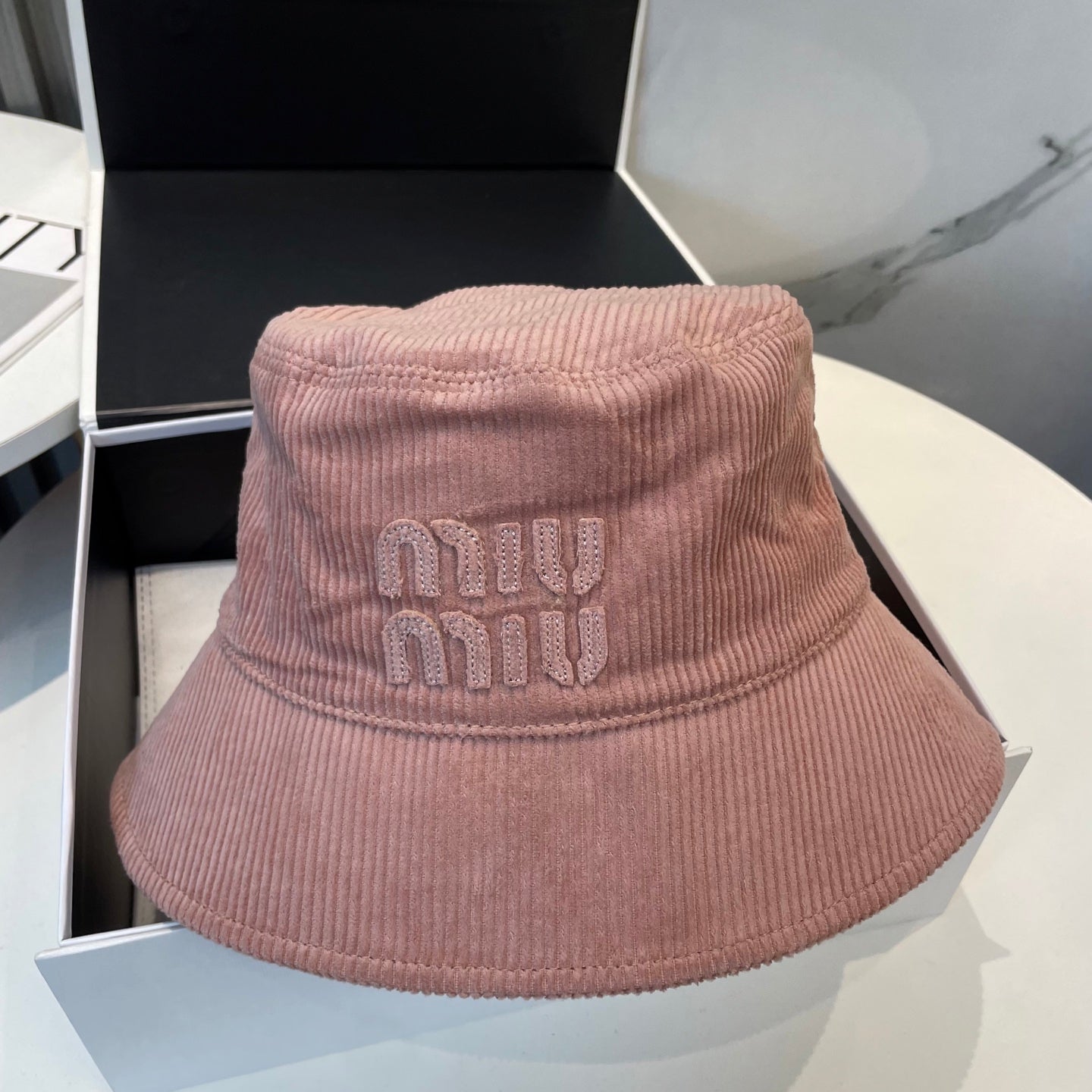 MIUMIU BUCKET IN PEACHY PINK VELVET WITH LOGO