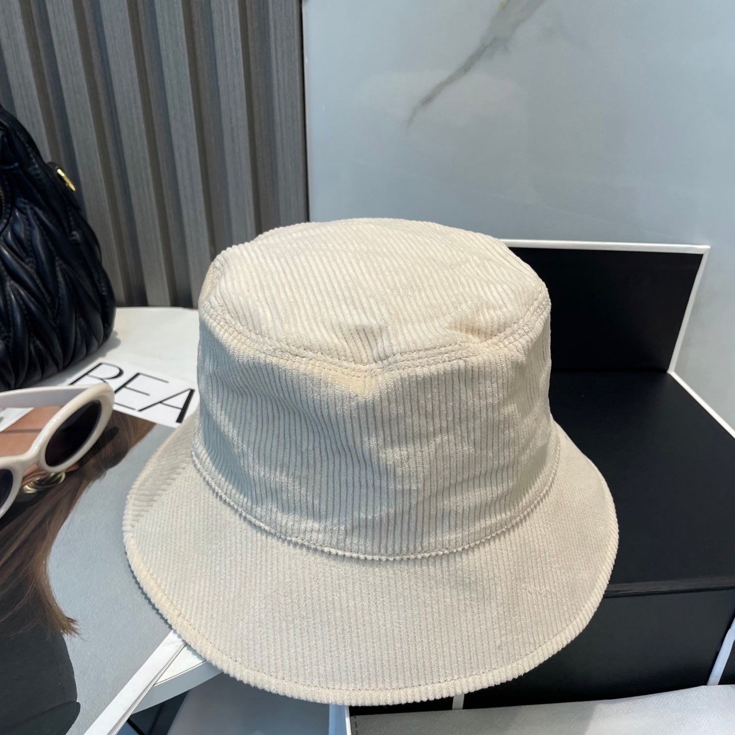 MIUMIU BUCKET IN CREAM WHITE VELVET WITH LOGO