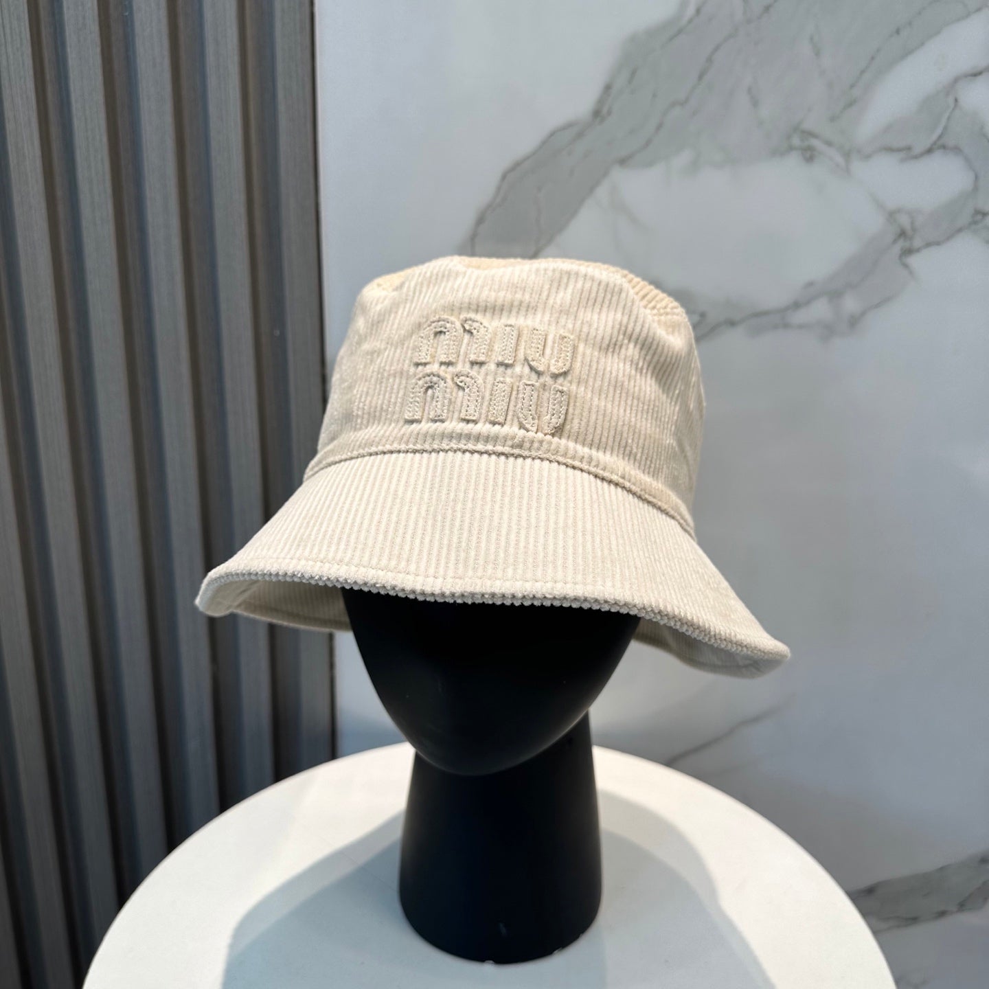MIUMIU BUCKET IN CREAM WHITE VELVET WITH LOGO