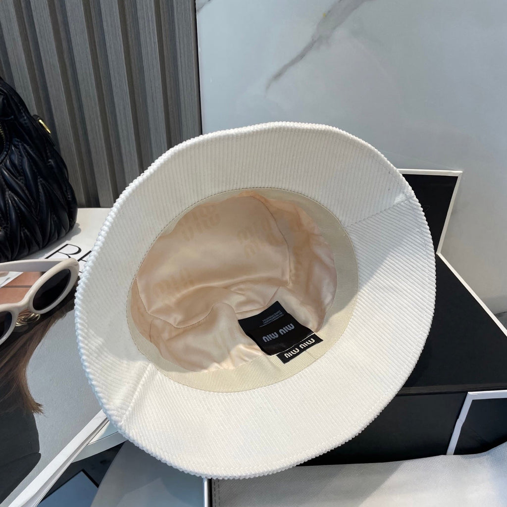 MIUMIU BUCKET IN WHITE VELVET WITH LOGO