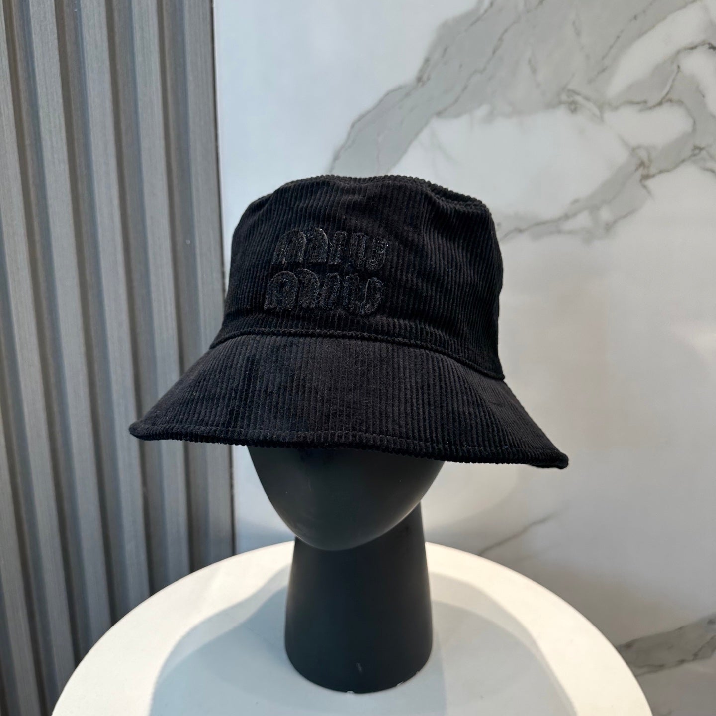 MIUMIU BUCKET IN BLACK VELVET WITH LOGO
