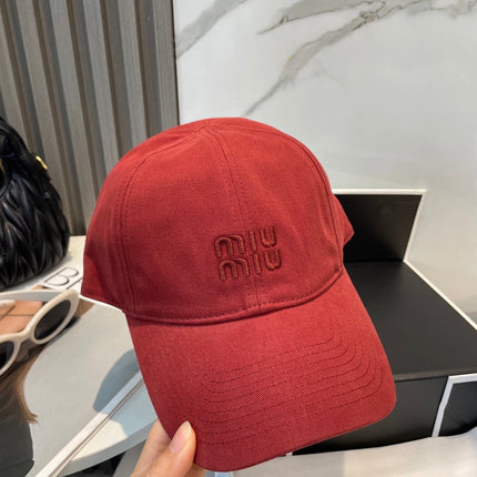 MIUMIU BASEBALL CAP IN RED FABRIC BRAND EMBROIDERY