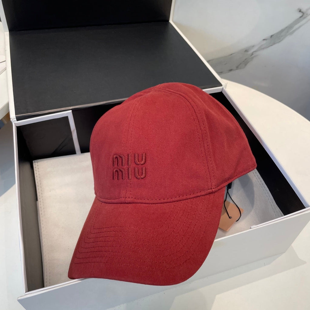 MIUMIU BASEBALL CAP IN RED FABRIC BRAND EMBROIDERY