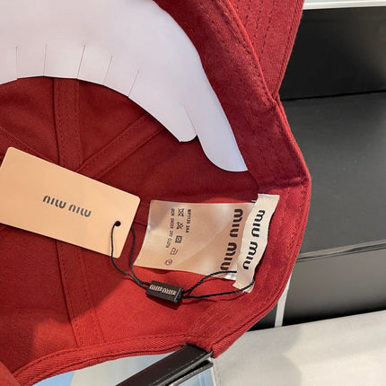 MIUMIU BASEBALL CAP IN RED FABRIC BRAND EMBROIDERY