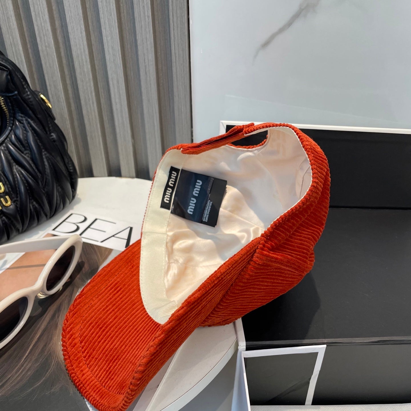 MIUMIU BASEBALL CAP IN ORANGE VELVET