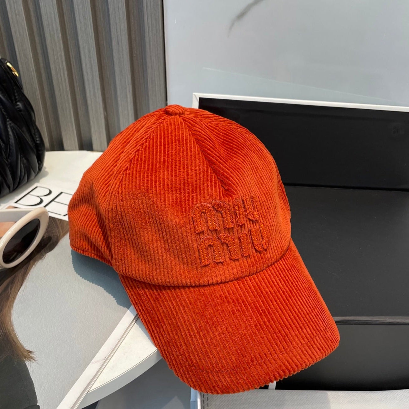 MIUMIU BASEBALL CAP IN ORANGE VELVET