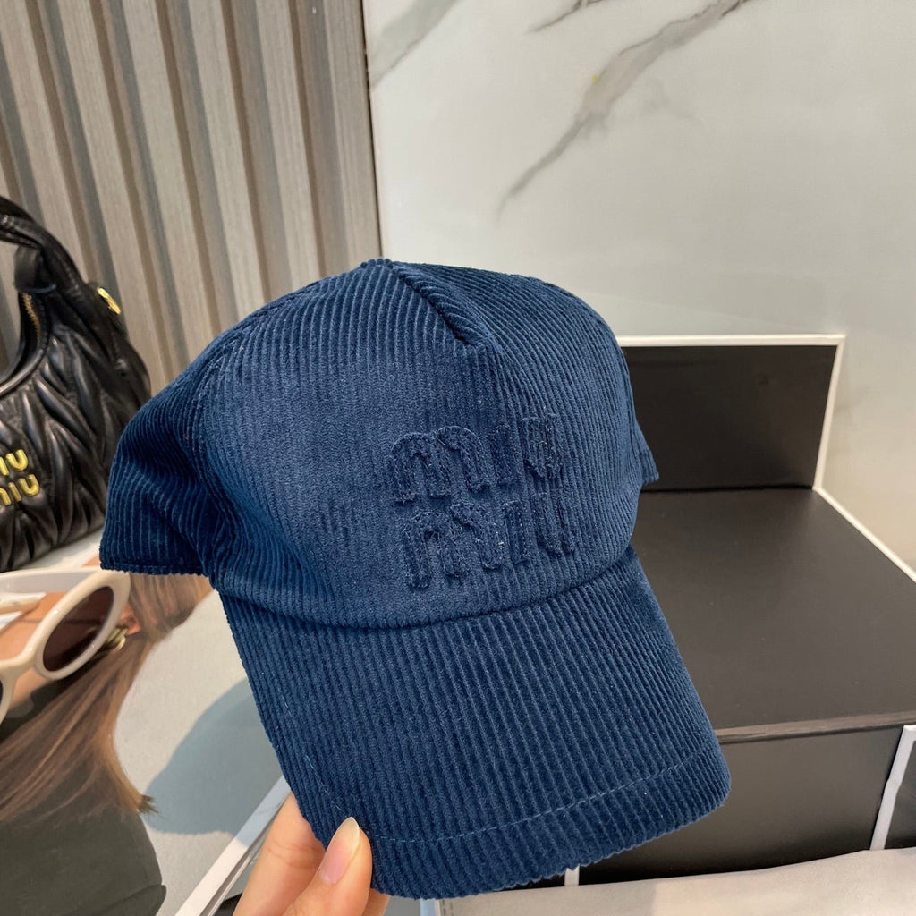 MIUMIU BASEBALL CAP IN NAVY BLUE VELVET