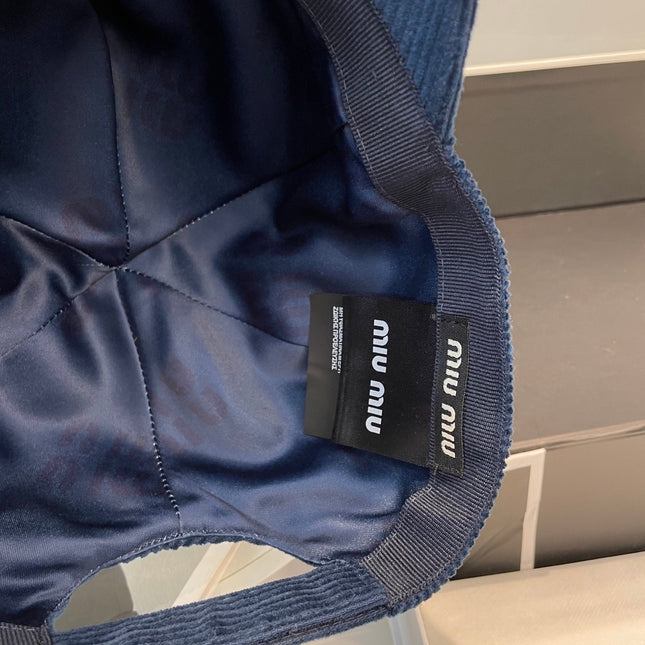 MIUMIU BASEBALL CAP IN NAVY BLUE VELVET
