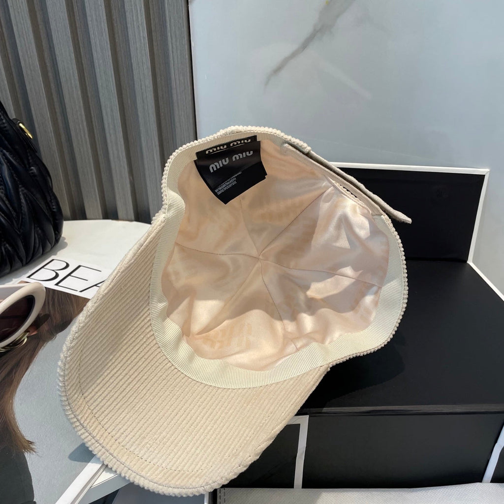 MIUMIU BASEBALL CAP IN CREAM WHITE VELVET