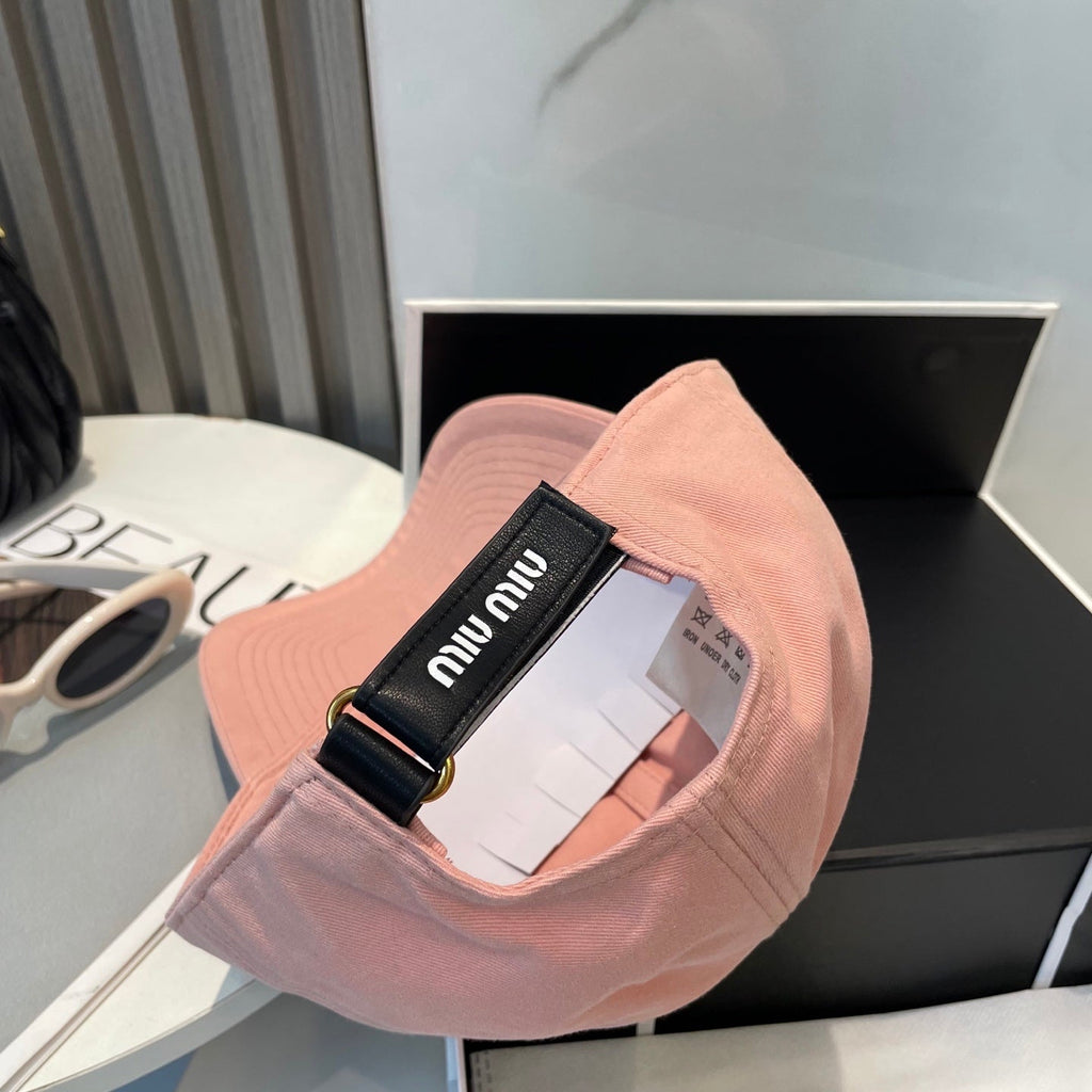 MIUMIU BASEBALL CAP IN PEACHY PINK FABRIC BRAND EMBROIDERY