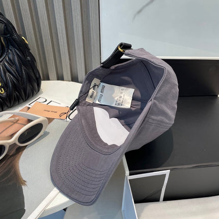 MIUMIU BASEBALL CAP IN GREY ORANGE FABRIC BRAND EMBROIDERY