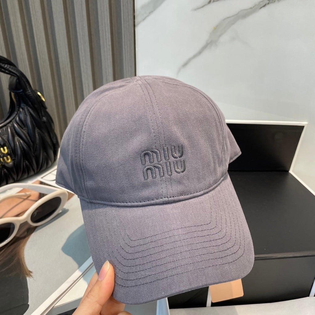MIUMIU BASEBALL CAP IN GREY ORANGE FABRIC BRAND EMBROIDERY