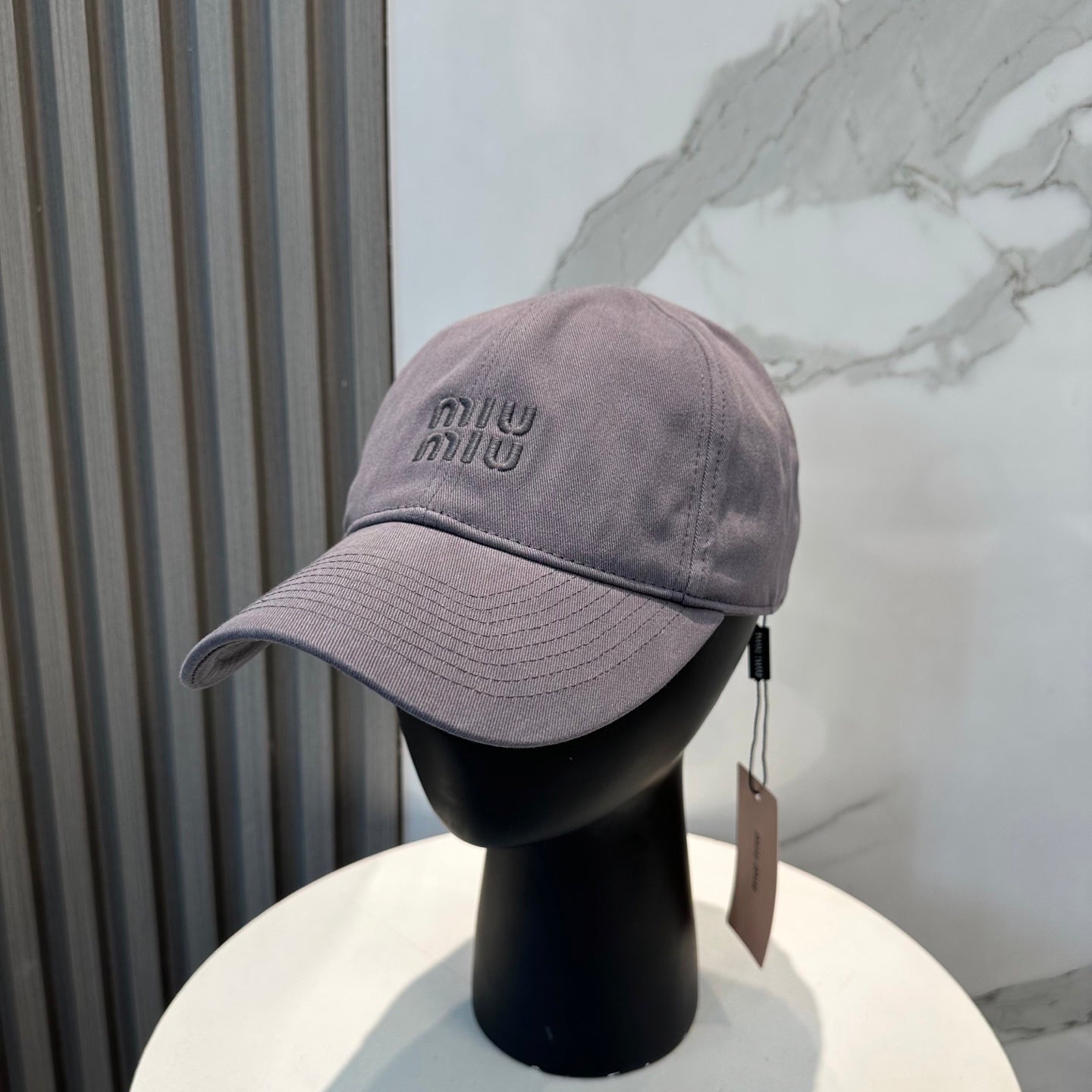 MIUMIU BASEBALL CAP IN GREY ORANGE FABRIC BRAND EMBROIDERY