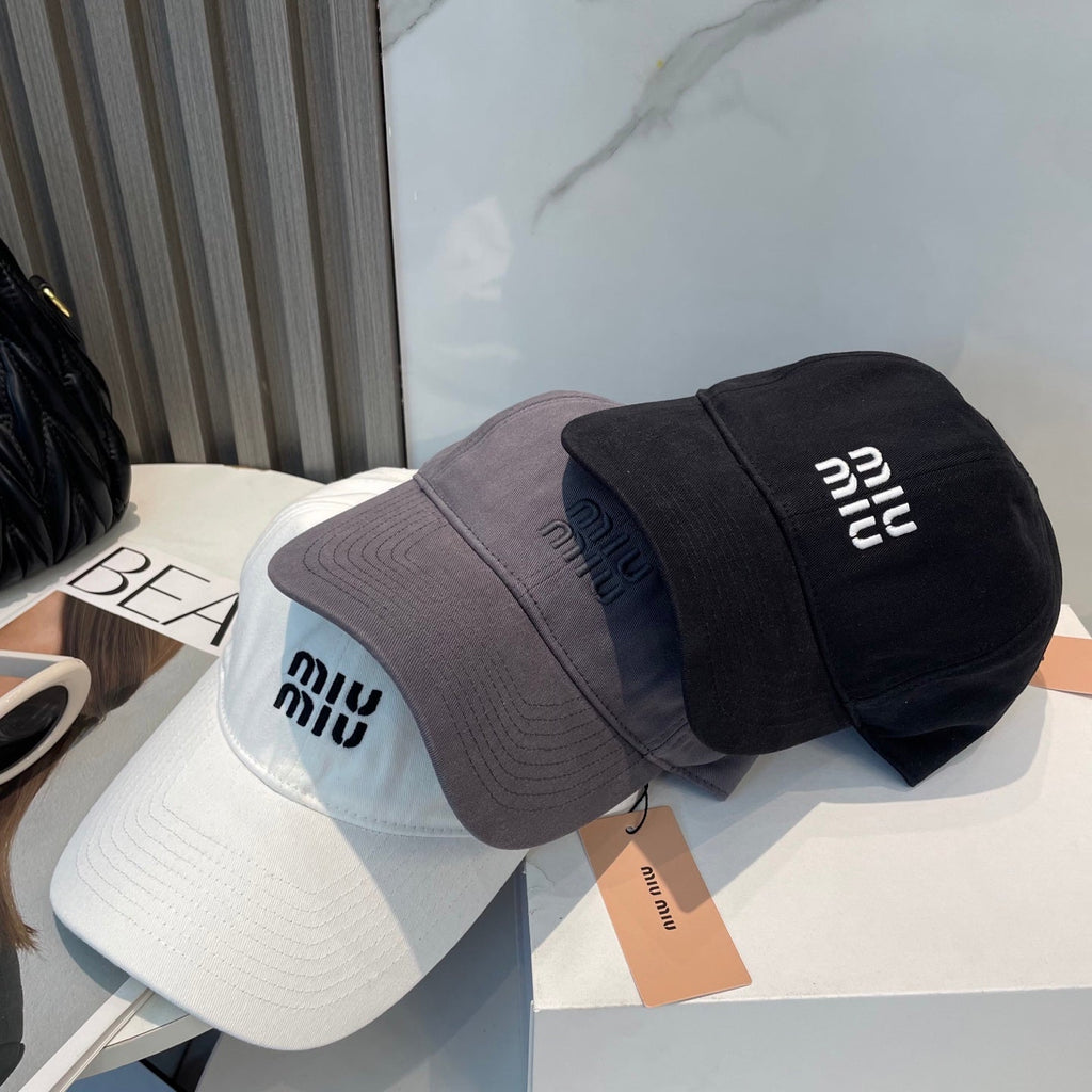 MIUMIU BASEBALL CAP IN GREY ORANGE FABRIC BRAND EMBROIDERY
