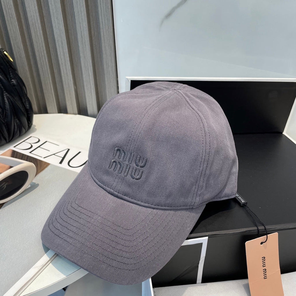 MIUMIU BASEBALL CAP IN GREY ORANGE FABRIC BRAND EMBROIDERY