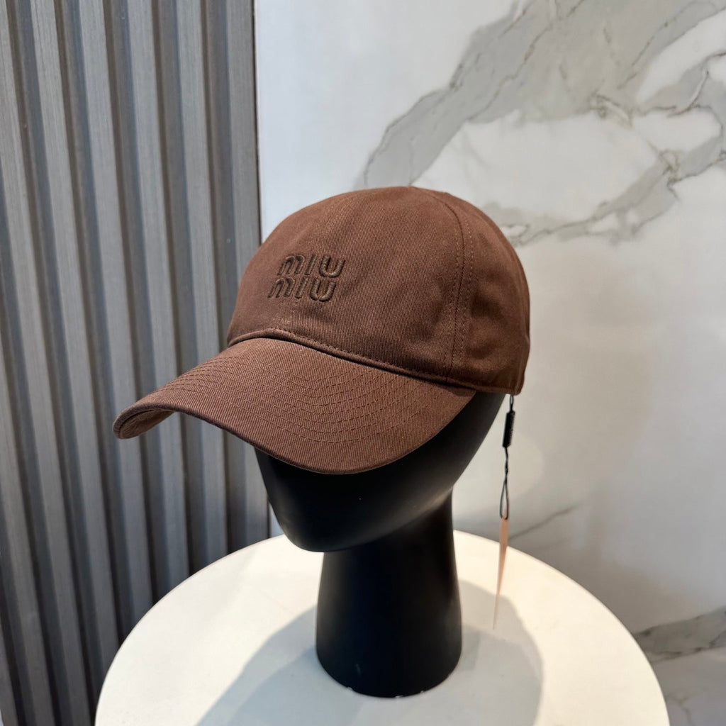 MIUMIU BASEBALL CAP IN BROWN ORANGE FABRIC BRAND EMBROIDERY