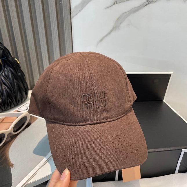 MIUMIU BASEBALL CAP IN BROWN ORANGE FABRIC BRAND EMBROIDERY