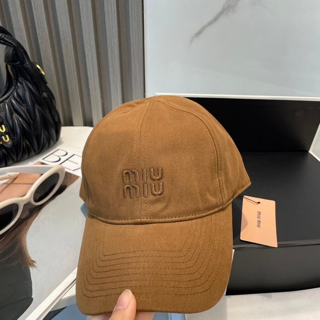 MIUMIU BASEBALL CAP IN BURNT ORANGE FABRIC BRAND EMBROIDERY