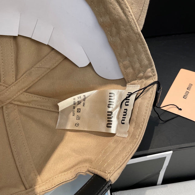 MIUMIU BASEBALL CAP IN BEIGE FABRIC BRAND EMBROIDERY