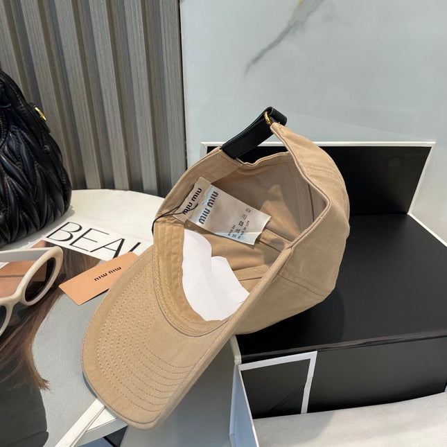 MIUMIU BASEBALL CAP IN BEIGE FABRIC BRAND EMBROIDERY