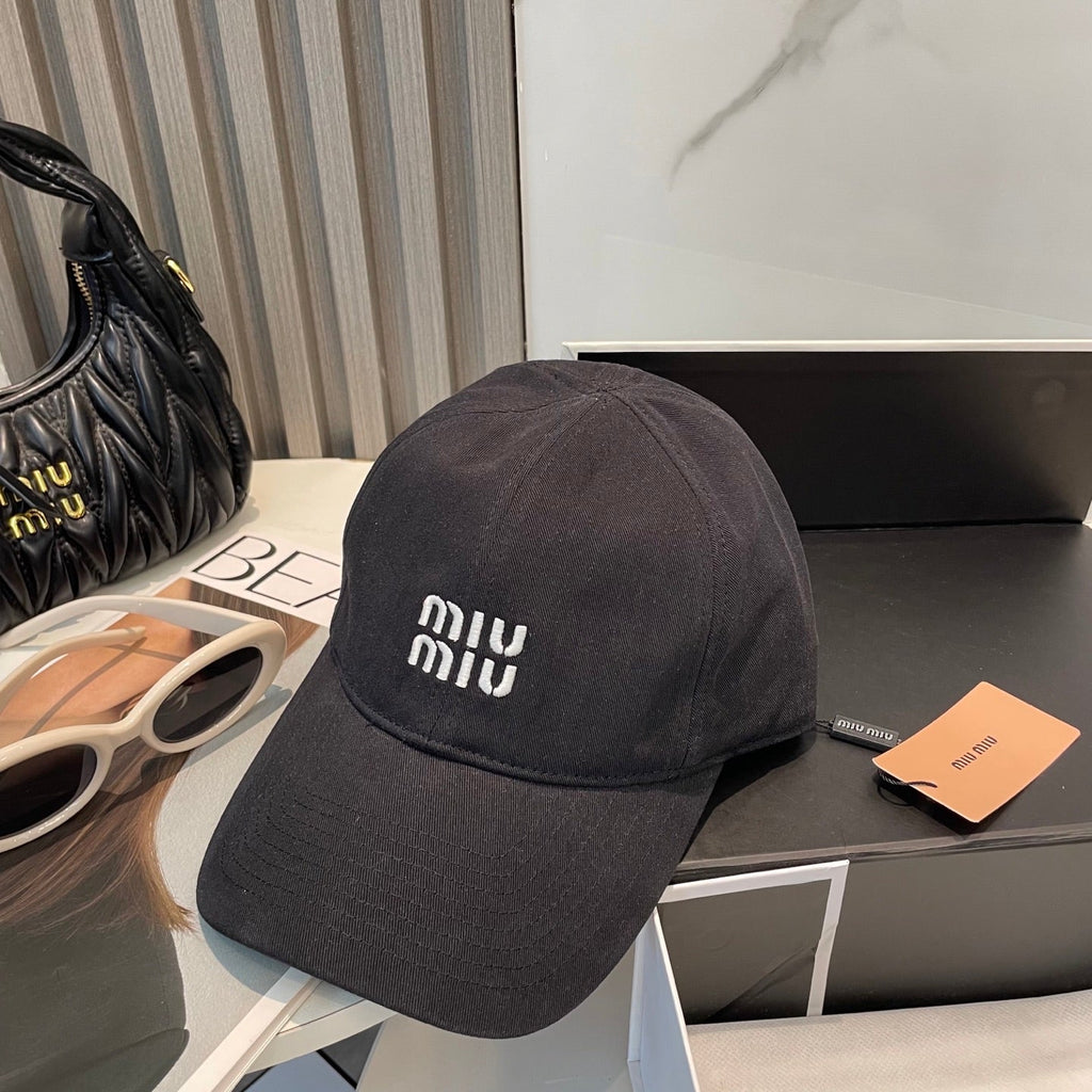MIUMIU BASEBALL CAP IN BLACK FABRIC BRAND EMBROIDERY