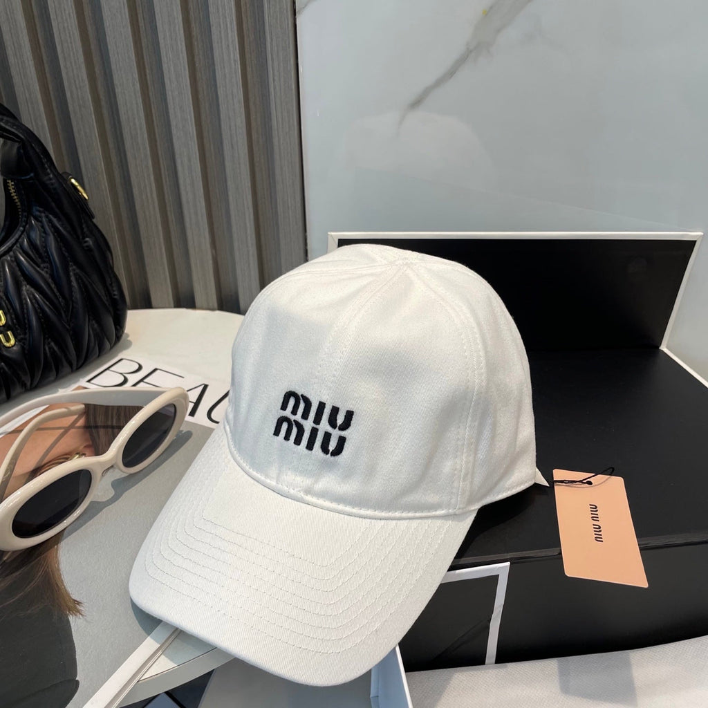 MIUMIU BASEBALL CAP IN WHITE FABRIC BRAND EMBROIDERY