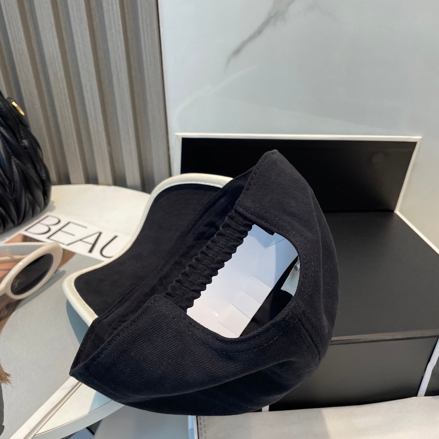 MIUMIU BASEBALL CAP IN BLACK AND WHITE FABRIC STYLE 2