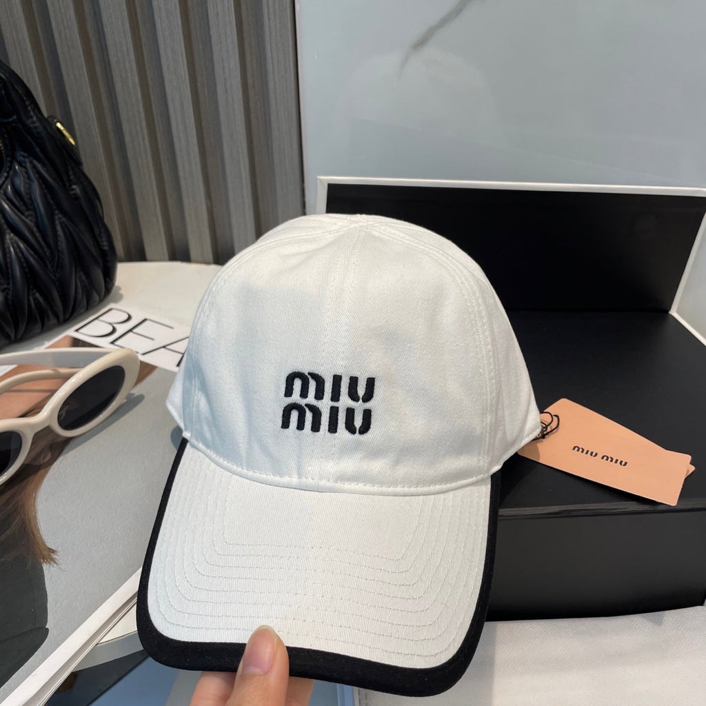 MIUMIU BASEBALL CAP IN WHITE AND BLACK FABRIC STYLE 1