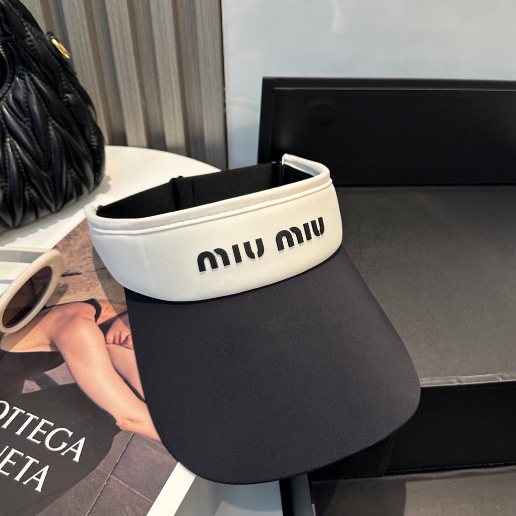 MIUMIU SPORT VISOR CAP IN BLACK MIX WHITE FABRIC