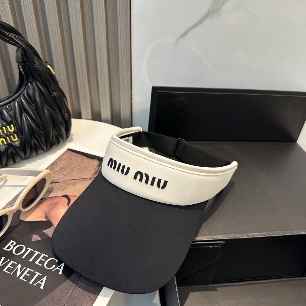 MIUMIU SPORT VISOR CAP IN BLACK MIX WHITE FABRIC